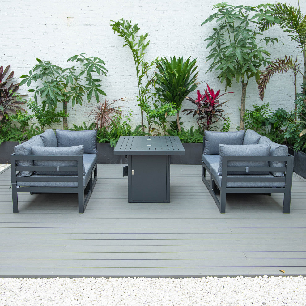 Chelsea 5-Piece Sectional Loveseat and Fire Pit Table Set, Blue