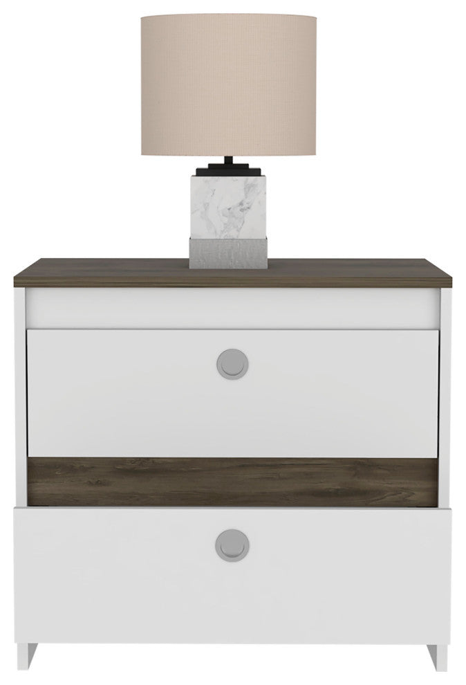 Lily Nightstand with 2 Drawers, White/Dark Brown