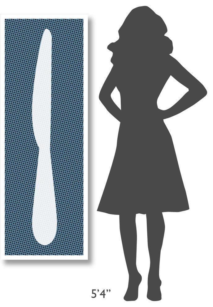 "Mealtime: White on Blue with Dots - Knife" Paper Print by BG.Studio, 20"x56"