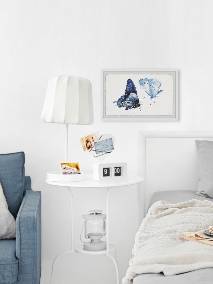 "Magical Blue Butterflies" Framed Painting Print, 12"x8"