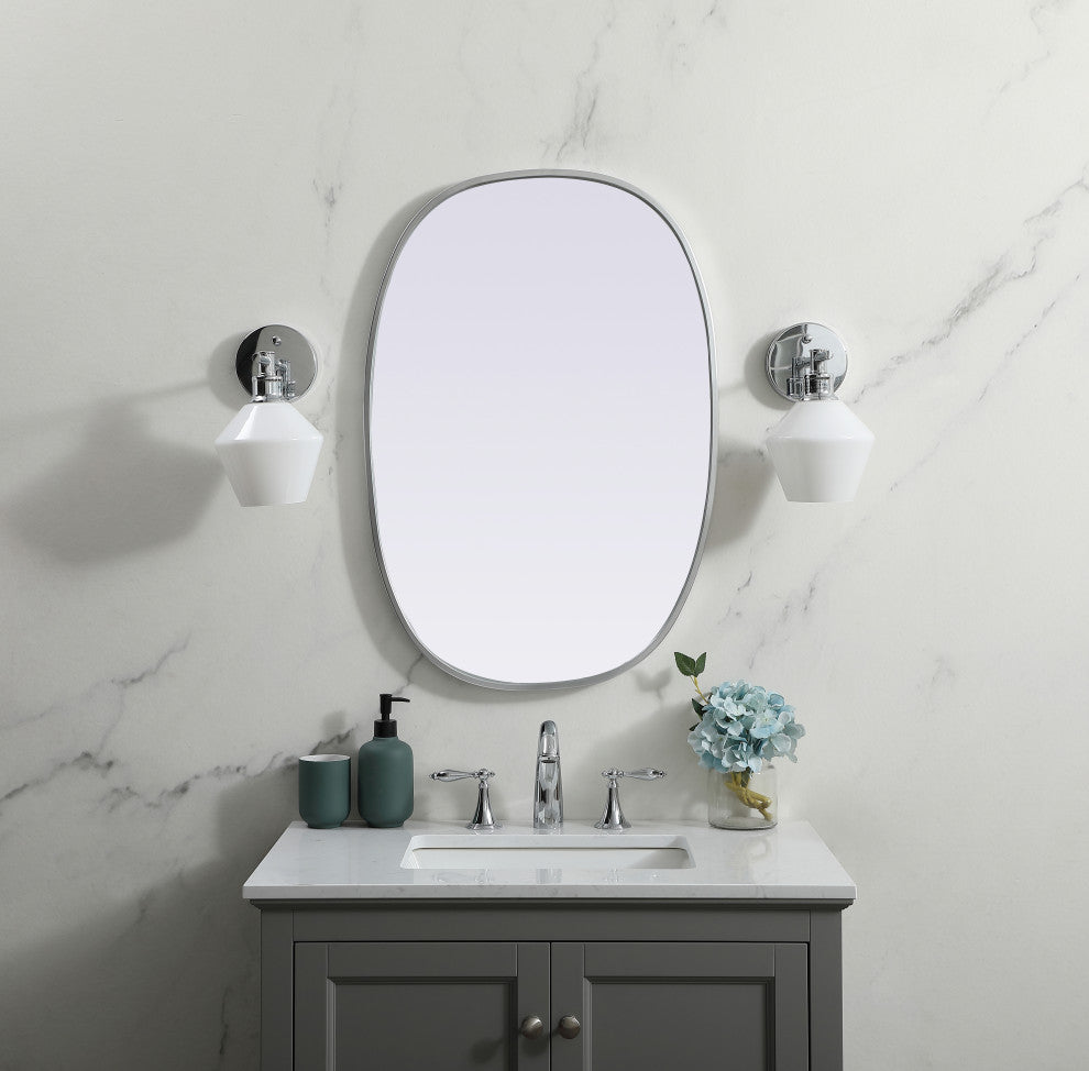 Metal Frame Oval Mirror 20X30 Inch, Silver