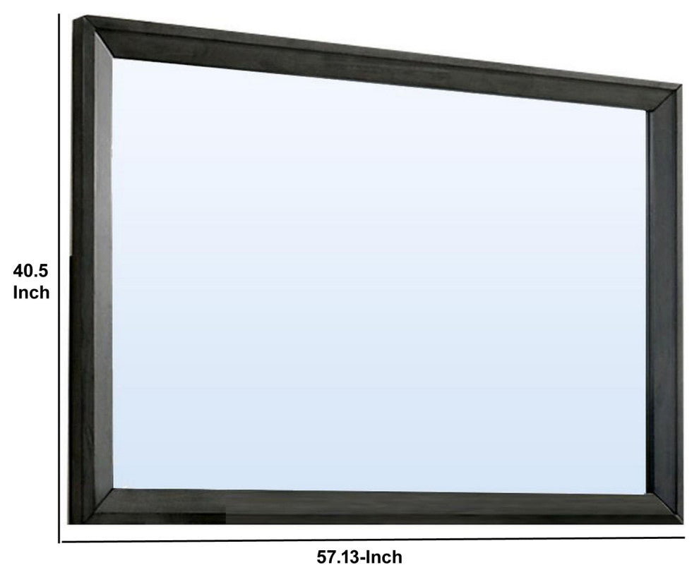 Benzara BM235481 45" Rectangular Wooden Frame Contemporary Mirror, Gray