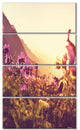 Mountain Pasture with Purple Flowers, Floral Canvas Art Print, 28"x48", 4 Panels