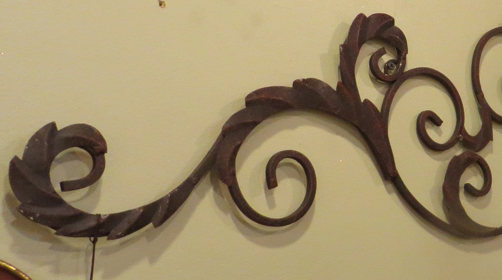 47" Iron Fleur de Lis Wall Grille Topper, Scroll Overdoor Metal Ornate