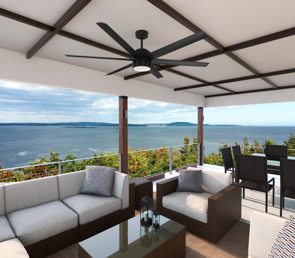 Hunter 72" Solaria Outdoor Matte Black Ceiling Fan With LED Light and Remote