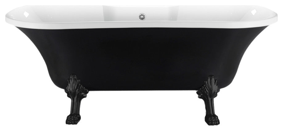 68" Streamline N103BL-WH Clawfoot Tub and Tray With External Drain