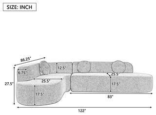 GDF Studio 122" Extra Large Curved Fabric Sectional Sofa, Gray