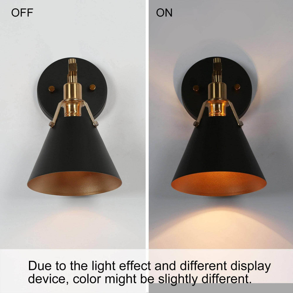 LNC Modern 1-Light Dimmable Metal Armed Wall Sconce 6"W, Black and Gold