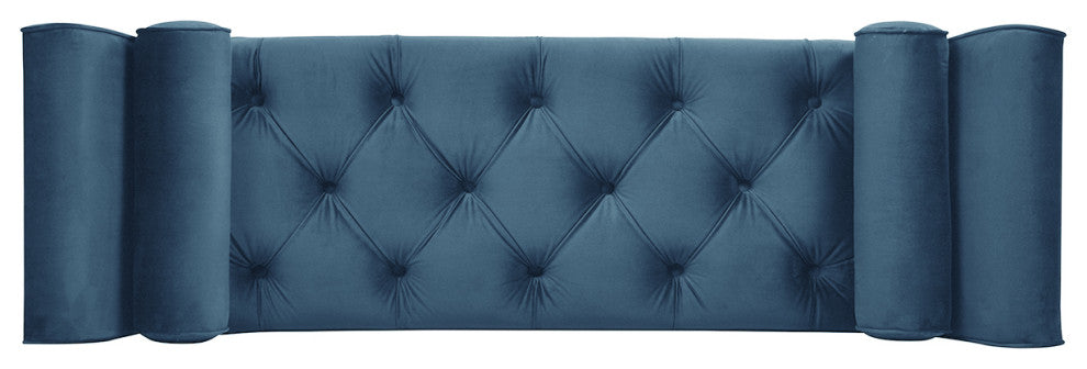 Alma 65" Tufted Entryway Bench With Bolster Pillows, Satin Teal Velvet