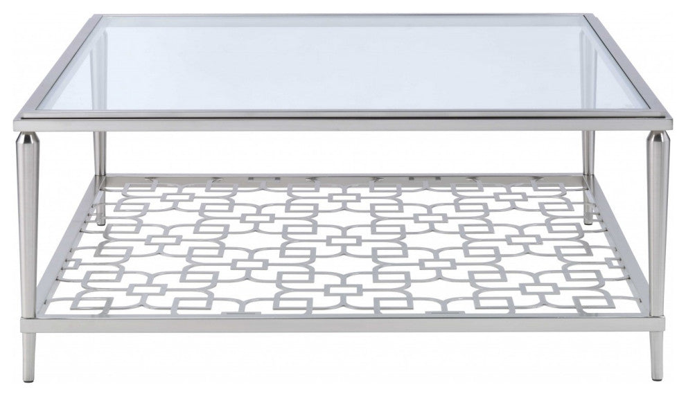 40" X 40" X 18" Nickel  Clear Glass Coffee Table