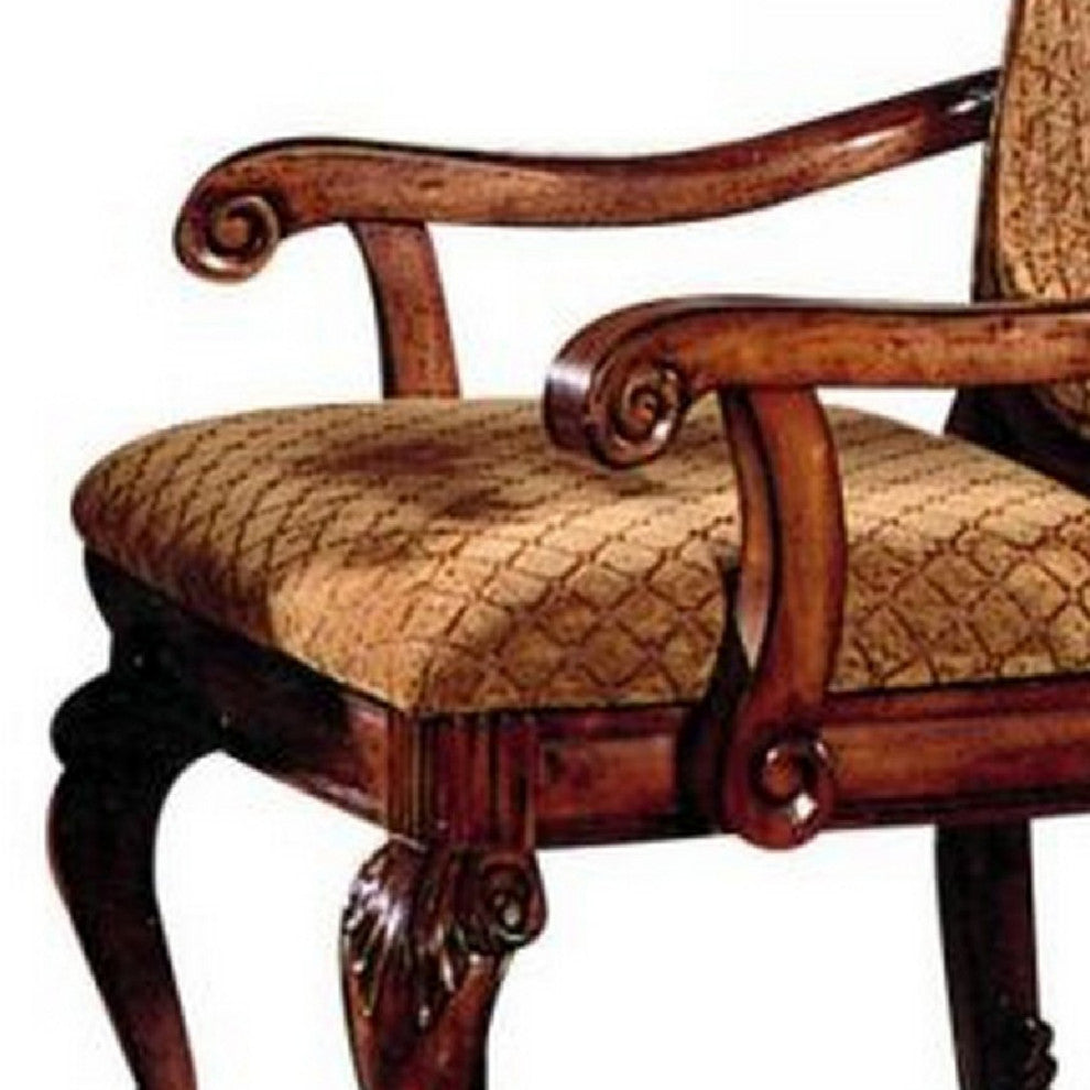 Benzara BM266509 Arm Chair With Fabric Seat and Crown Top, Set of 2, Brown