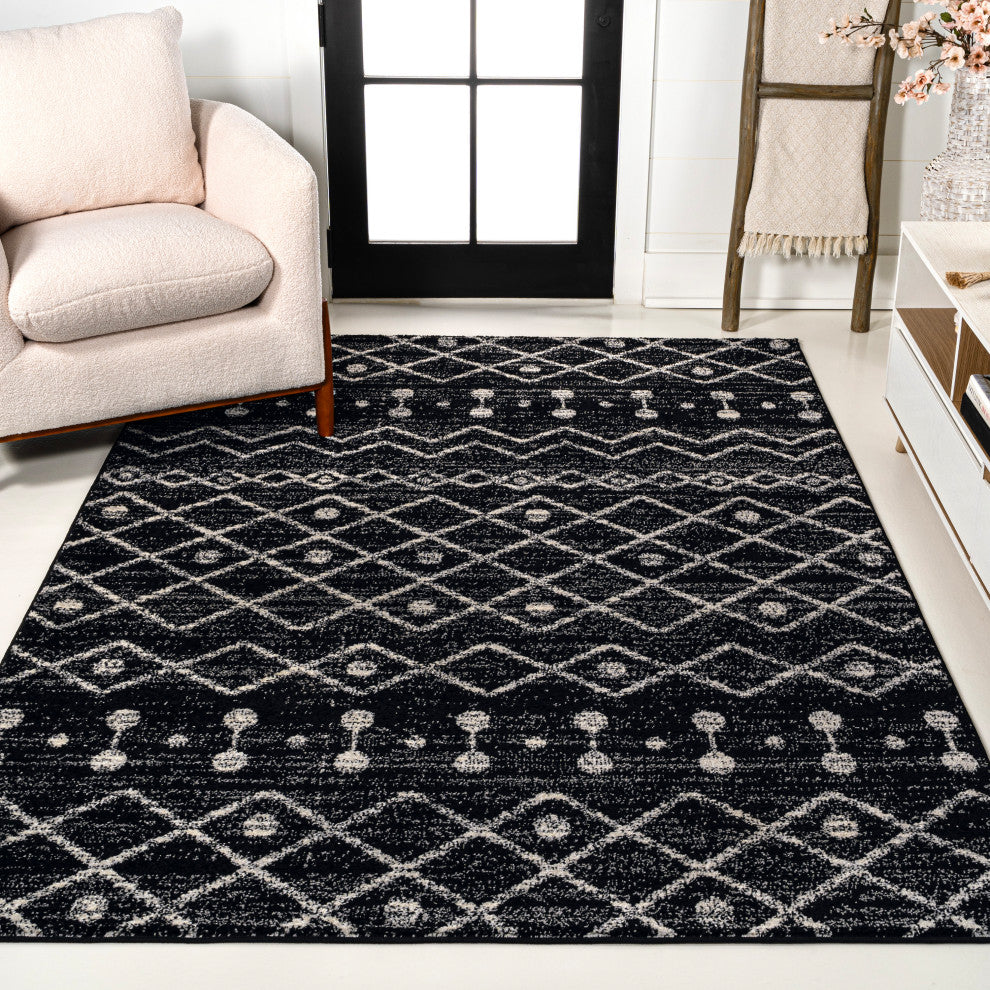 Aksil Moroccan Beni Souk Area Rug, Black/Cream, 3 Ft. X 5 Ft.