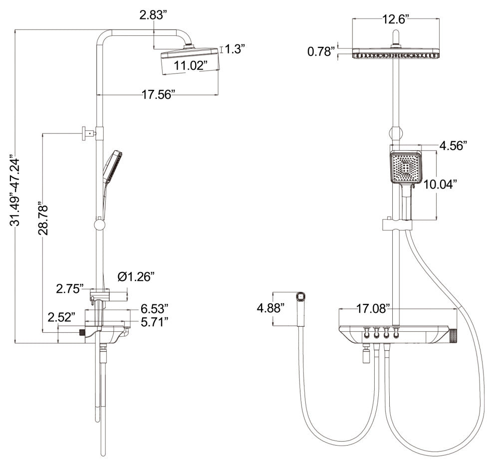 Thermostatic Complete Shower System with Handheld Shower and Bidet, Matte Black