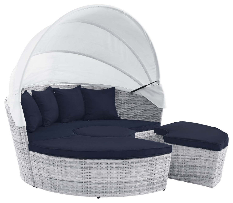 Scottsdale Canopy Outdoor Patio Daybed Light Gray Navy -4442