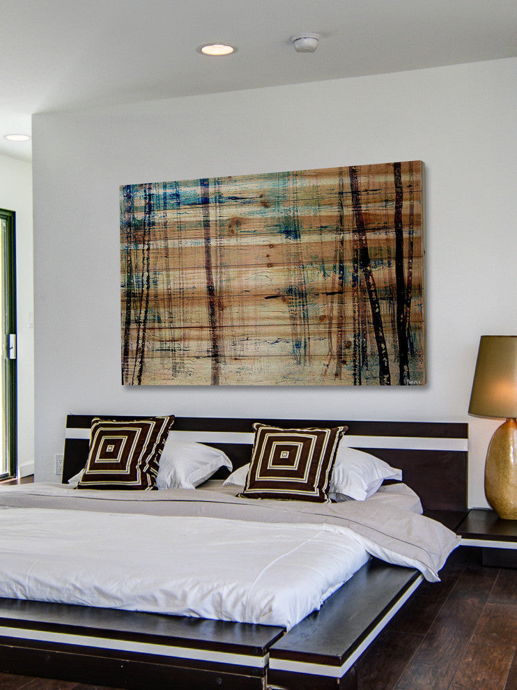 "Splash of Blue Sky" Painting Print on Natural Pine Wood, 45"x30"