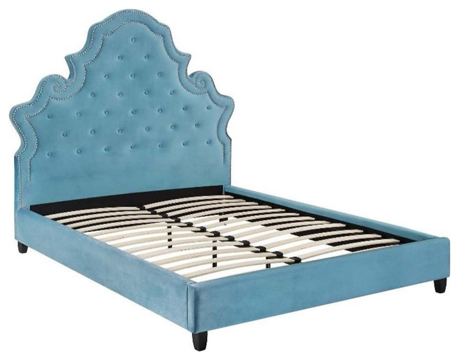Valentina Queen Tufted Nailhead Performance Velvet Platform Bed