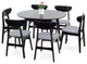 Dining Room Set of 6 Yumiko Chairs and Extendable Round Table, Black Color