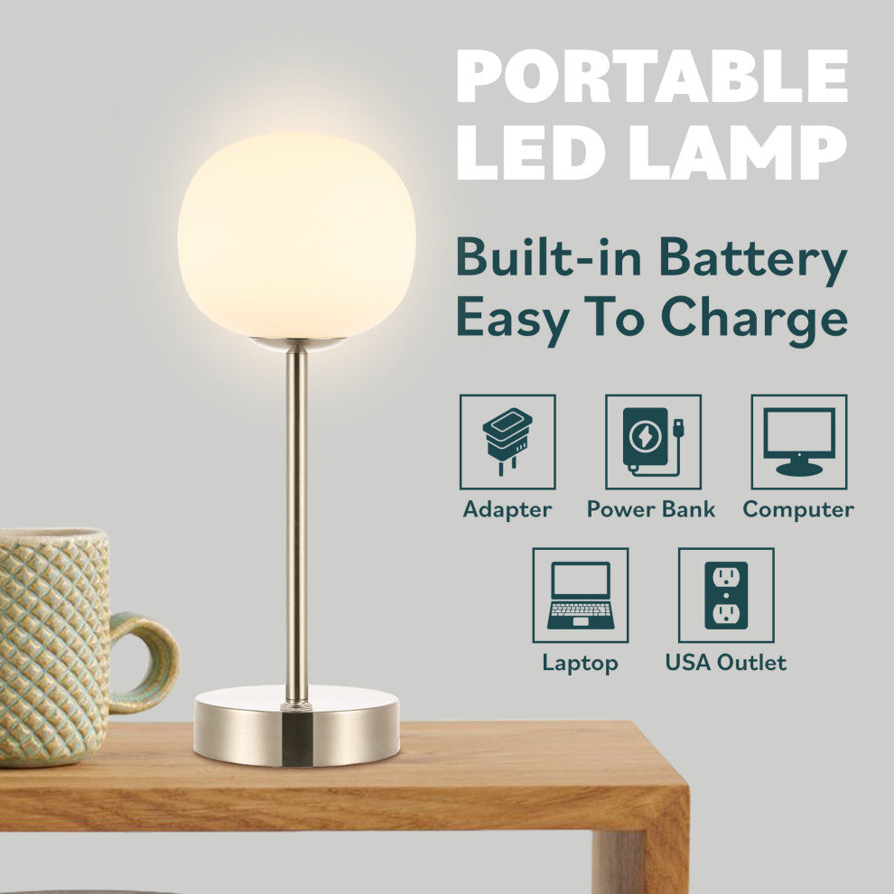 12.25" Modern Minimalist Iron Rechargeable Integrated LED Table Lamp, Nickel