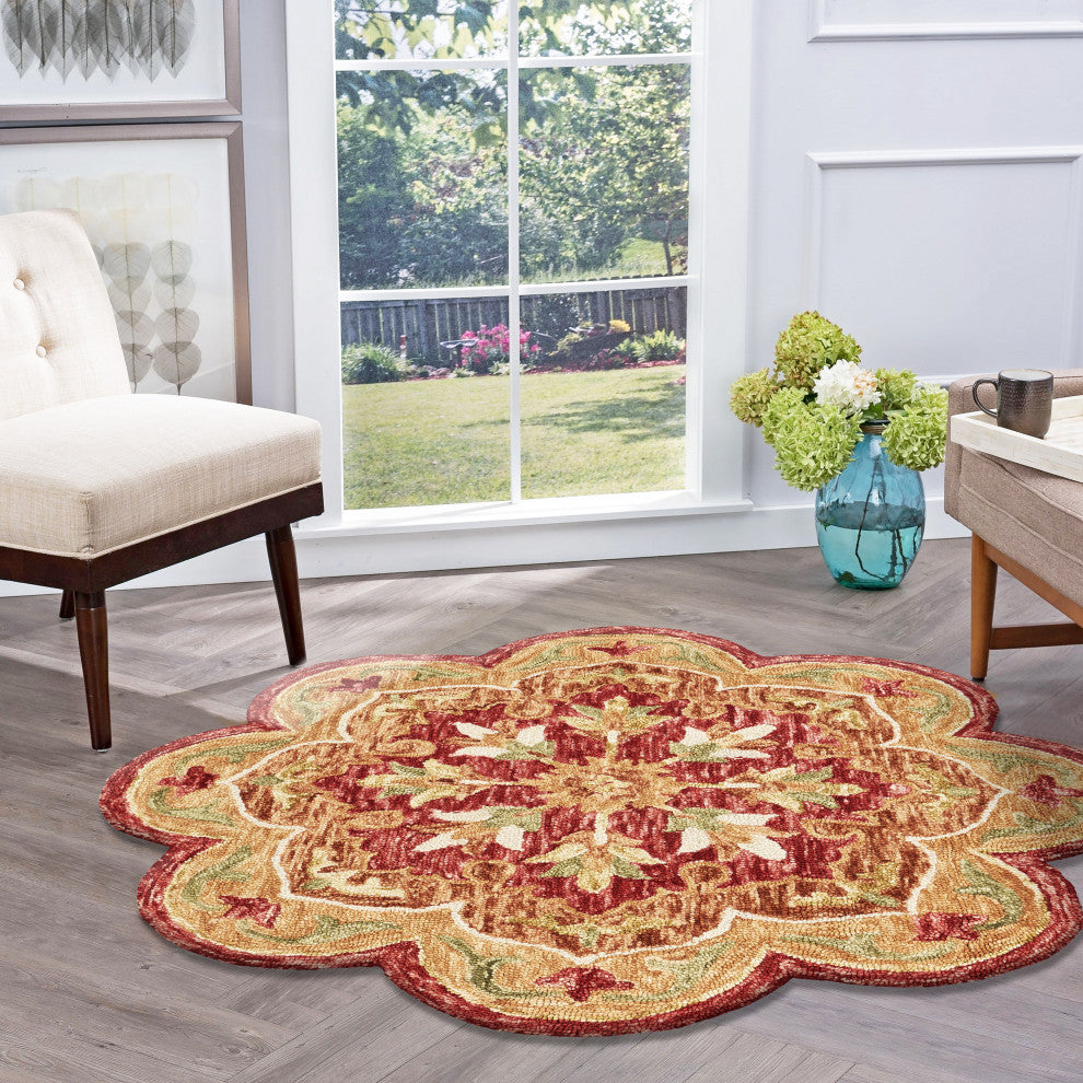 Burnt Red Medallion Garden Area Rug, 6' Round