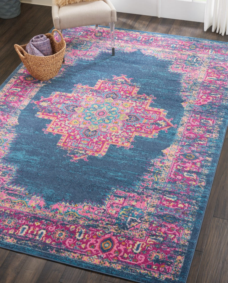 7' X 10' Blue Power Loom Area Rug