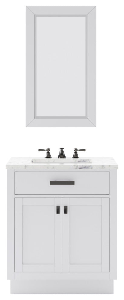 Hartford 30" Single Sink Marble Countertop Bath Vanity, White, Vanity With Mirro