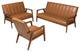 Nikko Mid-century Tan Faux Leather and Walnut Brown 3-Piece Living Room Set