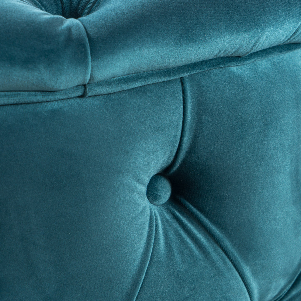 GDF Studio Maelyn Modern Glam Tufted Velvet Round Ottoman, Teal