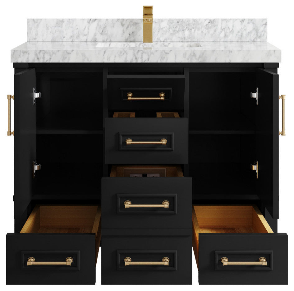 Aberdeen 42 Single Sink Bath Vanity in Black 2" Carrara Marble