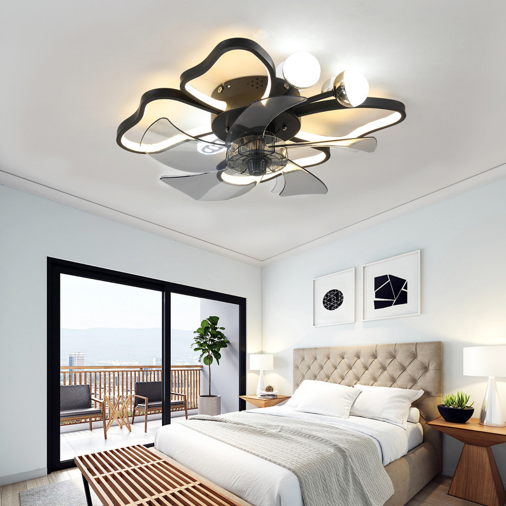 20 in. W x 6 in. H Iron Ceiling Fan in Black with Dimmable LED Lights