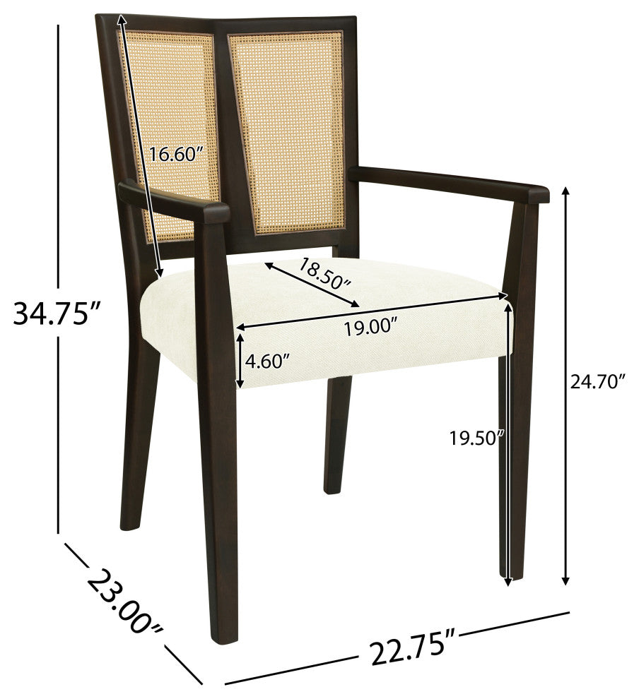 GDF Studio Modern Rattan Backrest Dining Chairs, Set of 2, Dark Brown/Beige