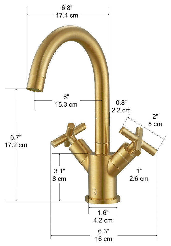Ancona Ava Single Hole Cross Handle Bathroom Faucet, Titanium Gold Finish