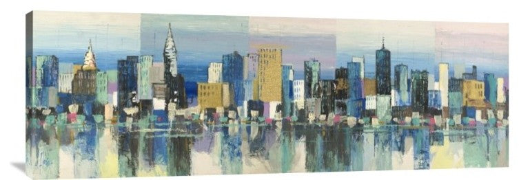"Manhattan Aqua" Stretched Canvas Giclee by Luigi Florio, 36x12"