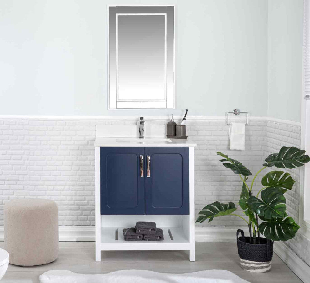 Florin Collection 30" Bathroom Vanity With Sink, Mirror, Countertop, Dark Blue
