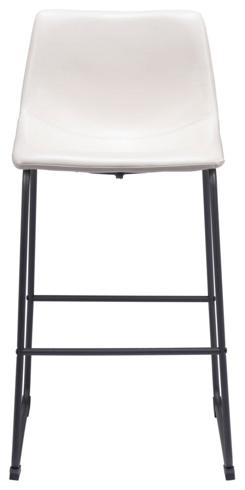 Bar Stool Chair, Set of 2, Faux Vinyl Leather, Distressed White, Black