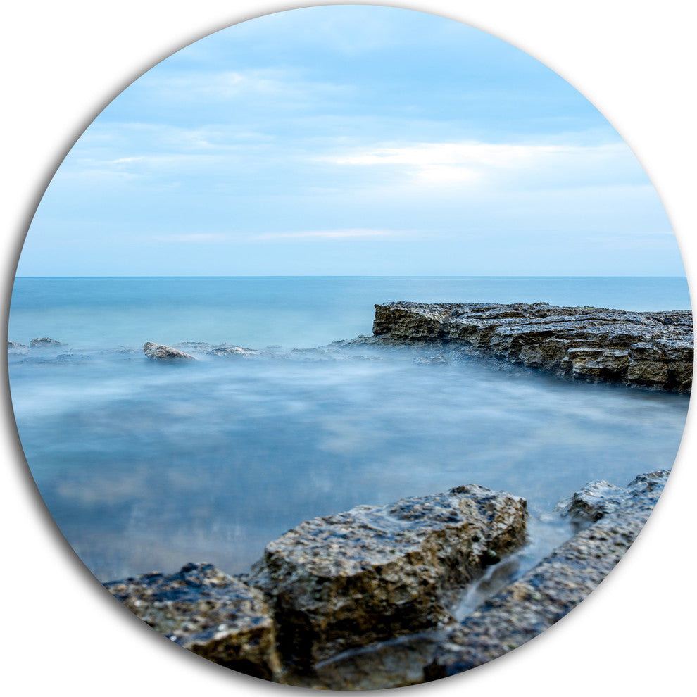 Blue Rocky Seashore, Sea And Shore Photo Round Wall Art, 23"