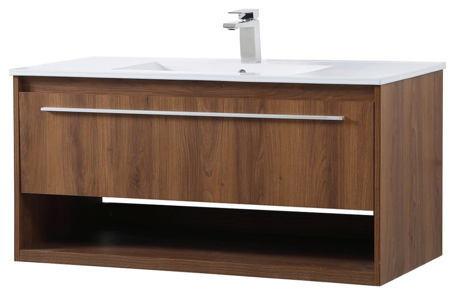 40" Single Bathroom Floating Vanity, Walnut Brown