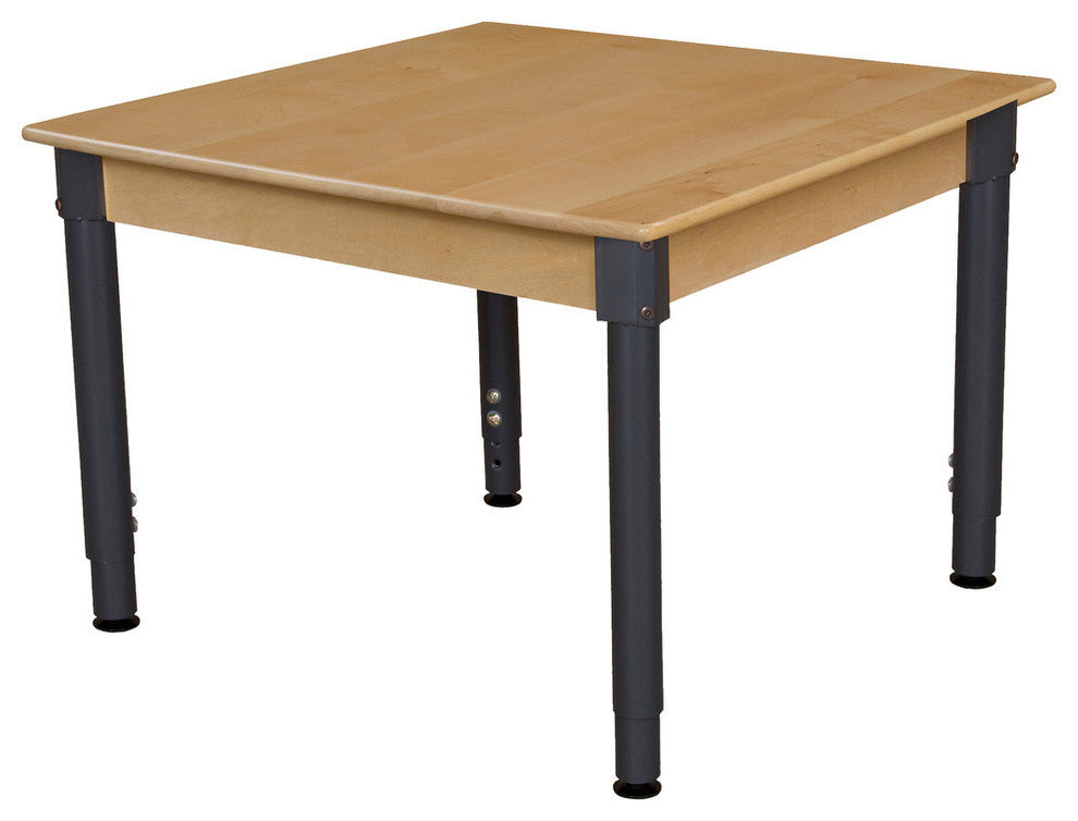 Square Hardwood Table With 14" Legs, Adjustable 18"-29"