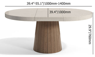 Japandi Extendable Dining Table 39"-55" Whitewash 6-Seater Oval&Round Pedestal, Gray