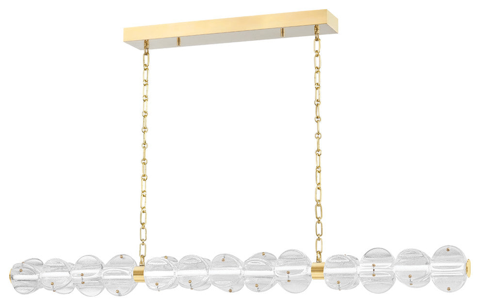 Lindley LED Island Light, Aged Brass Frame, Etched Shade