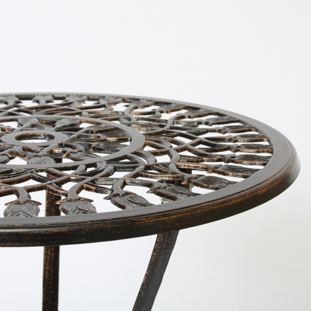 GDF Studio Nassau Outdoor Vintage Style Cast Aluminum Bistro Set with Tulips