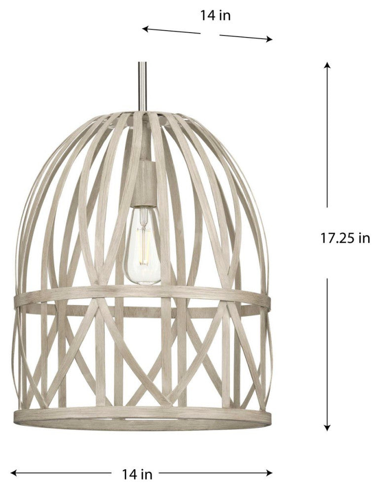 Chastain 1-Light Basket Pendant Light, Bleached Oak/Brushed Nickel