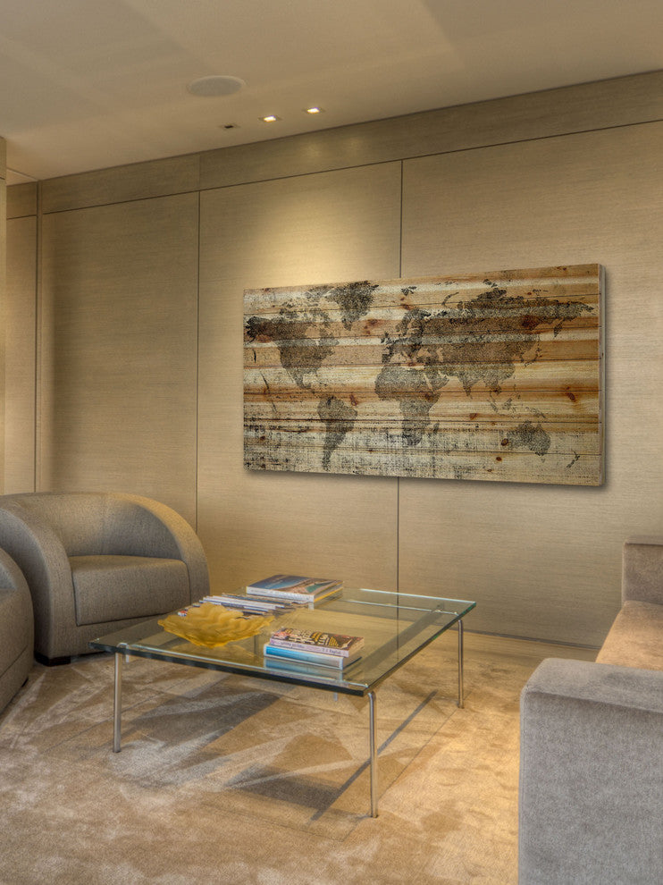 "Lost in the World" Painting Print on Natural Pine Wood, 60"x30"