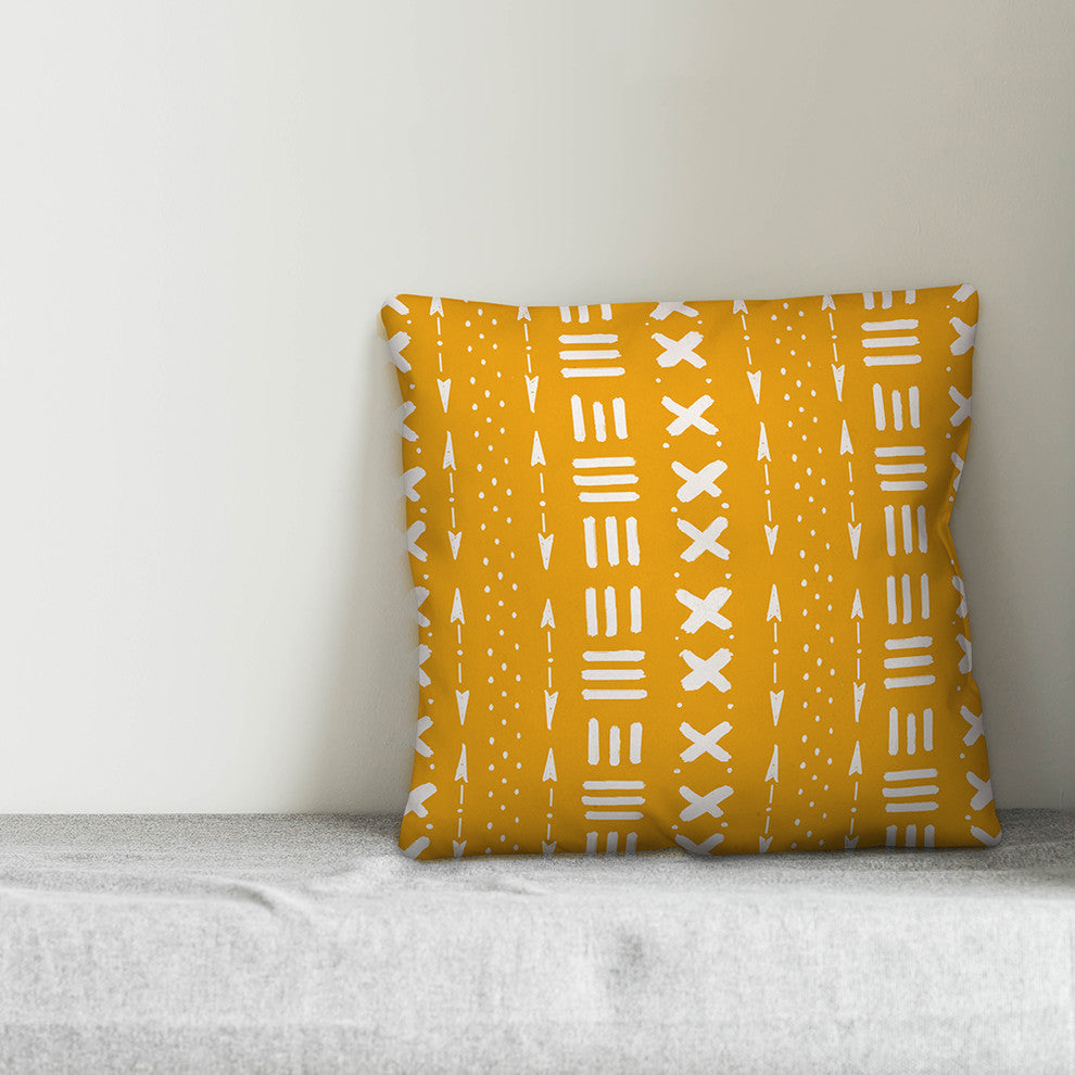 Yellow Tribal Mudcloth Pattern 16x16 Throw Pillow