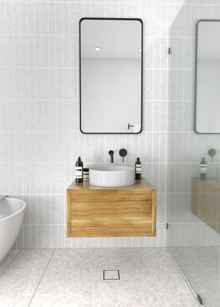 22" W X 40" H Radius Corner Stainless Steel Framed Mirror, Black