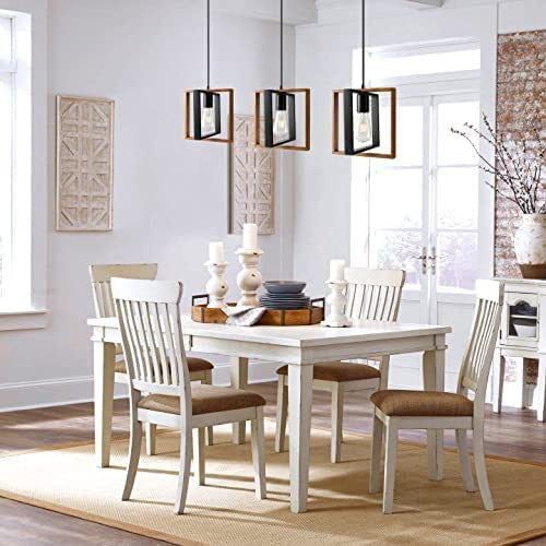 Farmhouse Pendant Light Wood Square Foldable Pendant Lamp