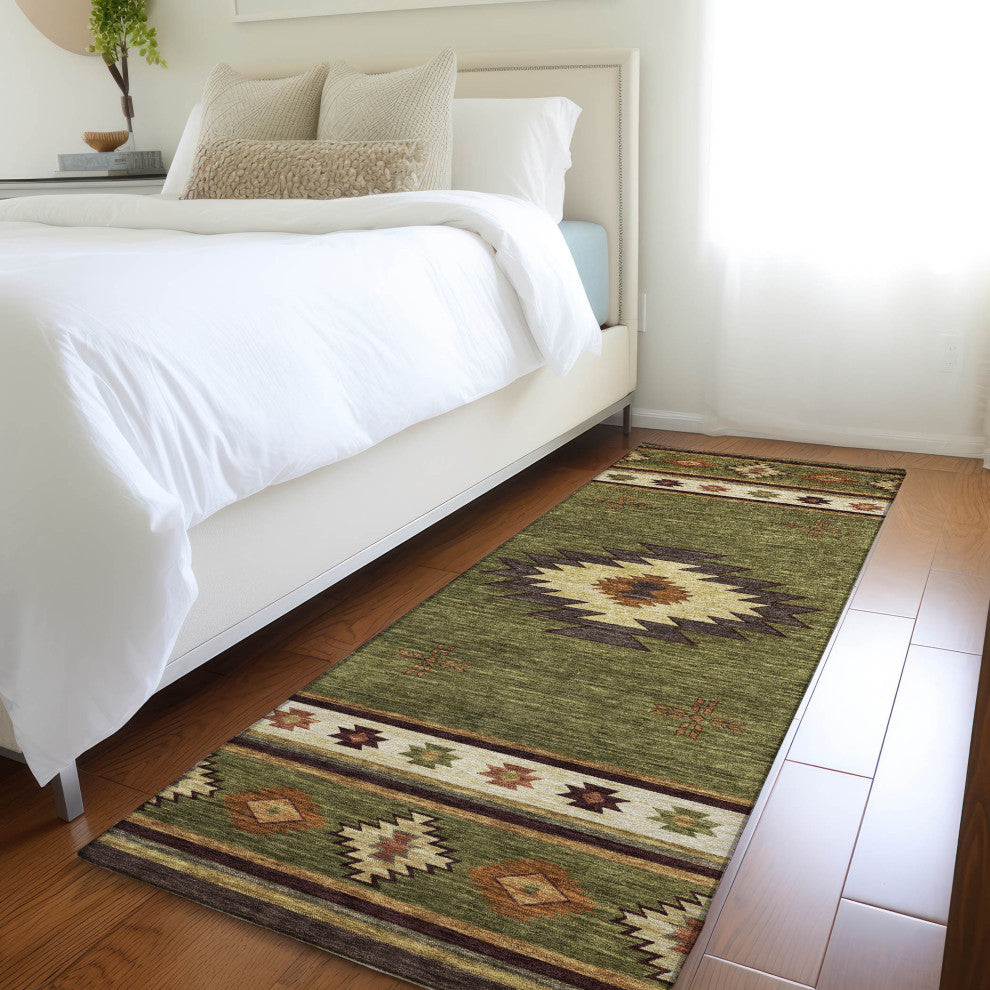 Addison Premium Washable Mayfield AMF179 Green 2'3" x 7'6" Runner Rug
