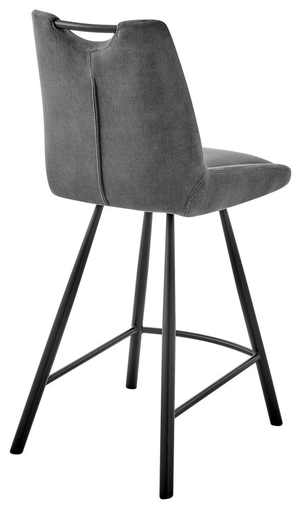 30" Black Fabric and Black Metal Bar Stool