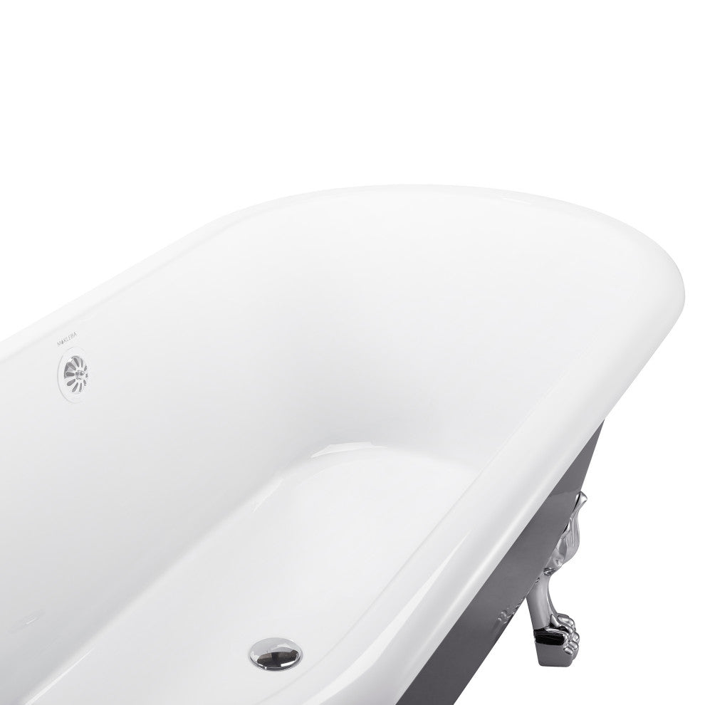 67" Acrylic Clawfoot Roll-Top Soaking Bathtub, Gray