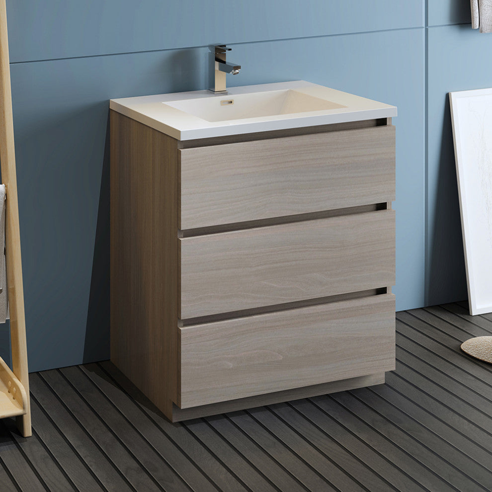 Fresca Lazzaro 30" Gray Wood Cabinet With Integrated Sink
