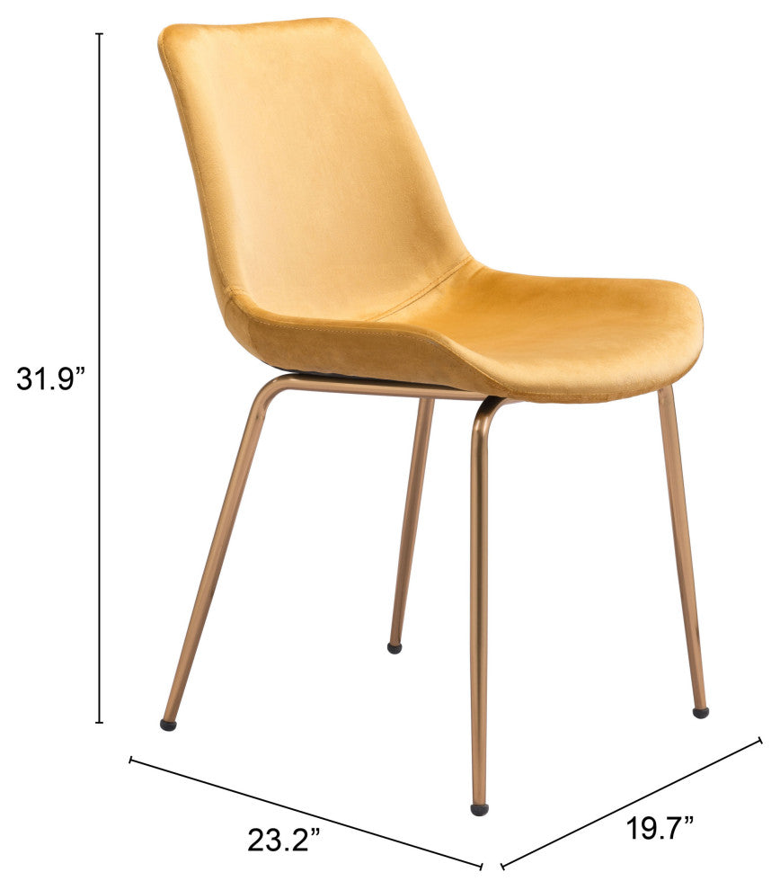 Dining Chair, Set of 2, Steel Metal, Fabric, Yellow, Gold, Kitchen Cafe Bistro